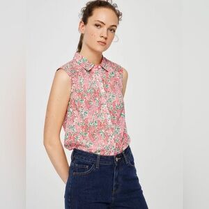 Mango Floral Sleeveless Button-Up Top Size S